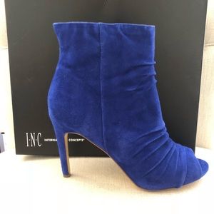 INC Blue Suede Peeptoe Booties